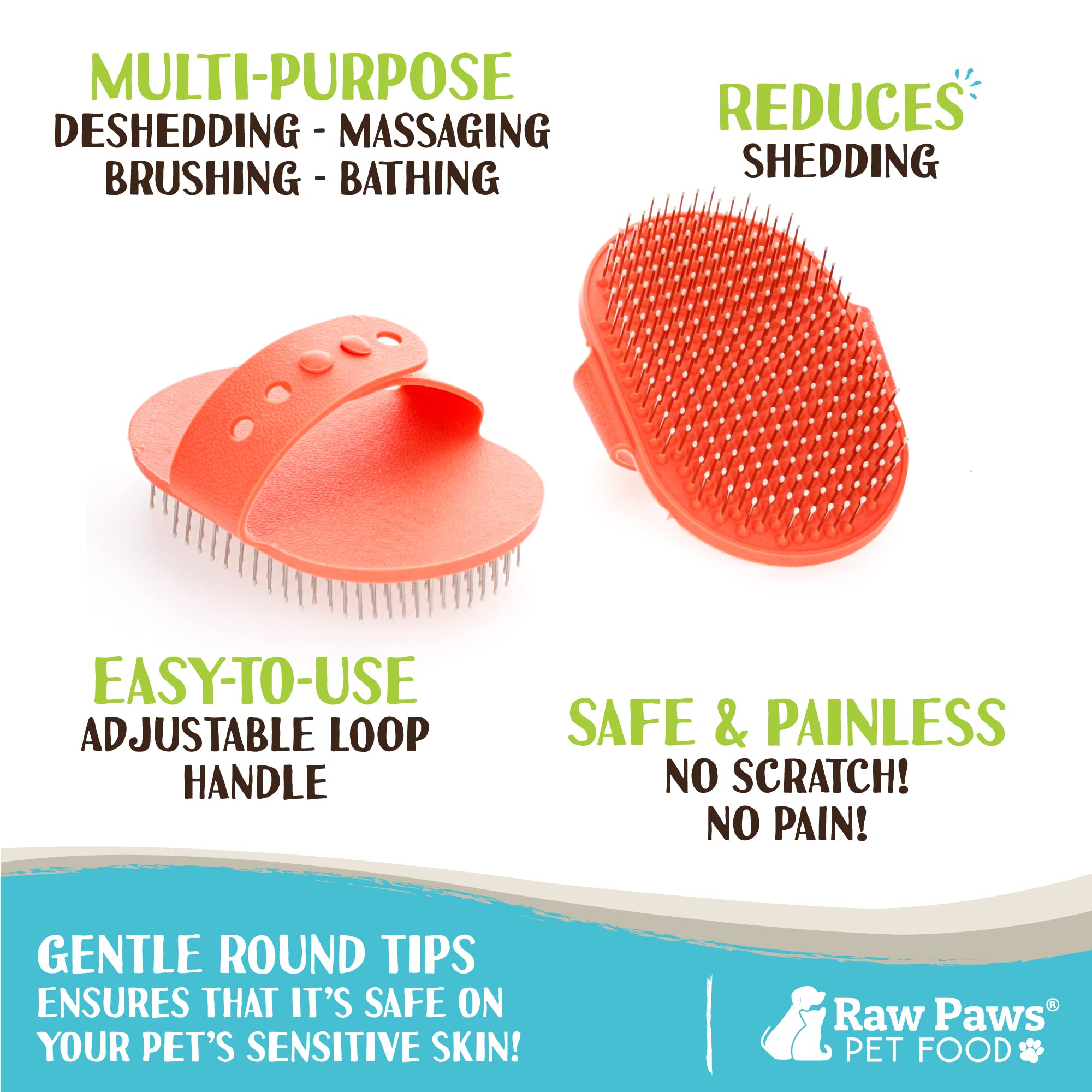 Raw Paws Grooming Brush close-up of rubber tipped pins for gentle detangling and massaging.