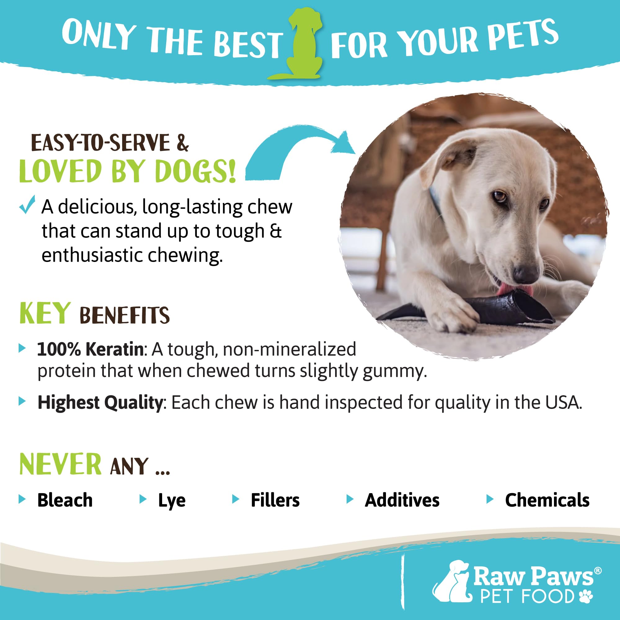 Raw Paws Lamb Horns natural cream color highlights single-ingredient, digestible chew.