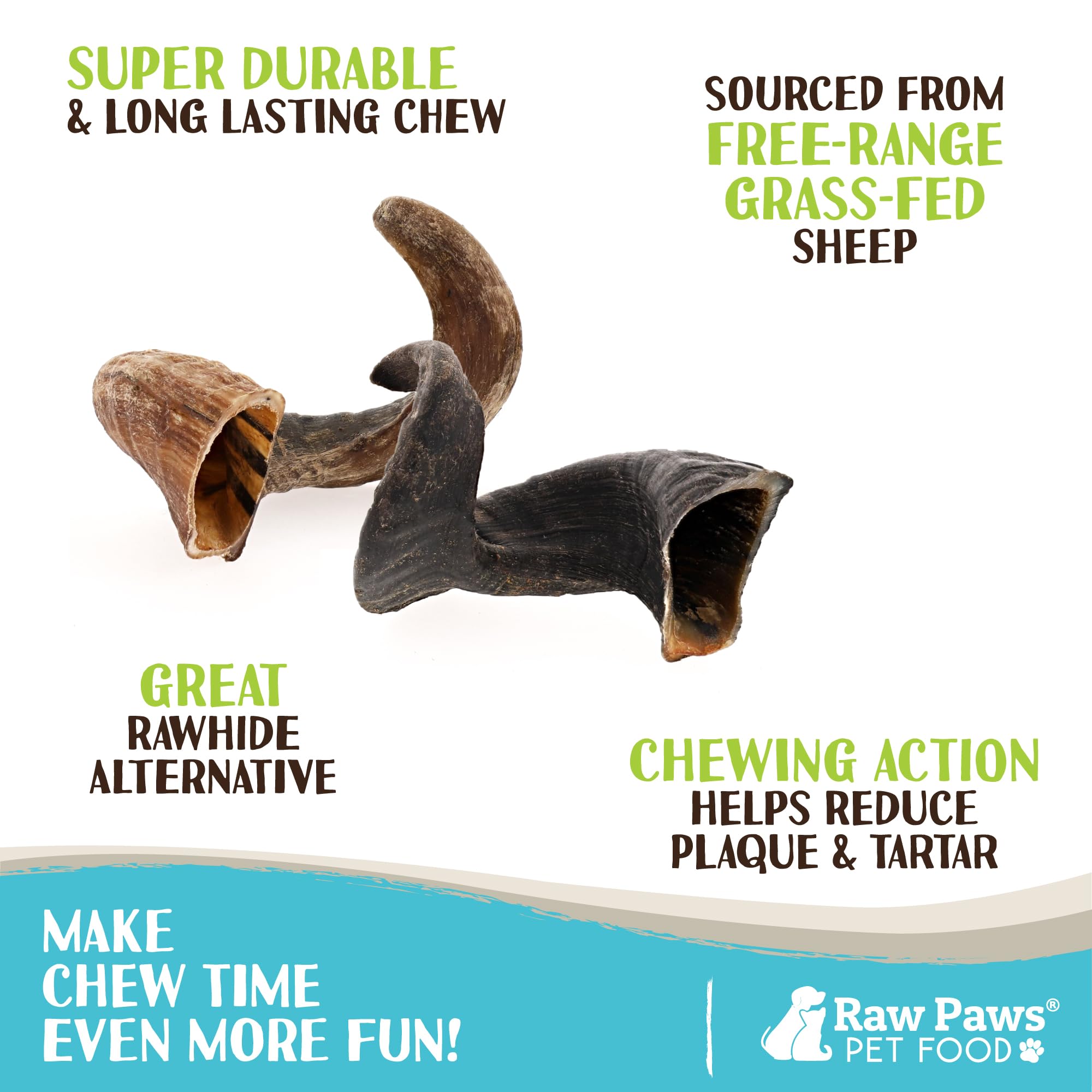 Raw Paws Lamb Horns texture close-up showing natural surface ideal for chewing.