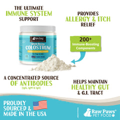 Raw Paws bovine colostrum bottle made in the USA with pure ingredients.