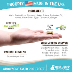 Raw Paws Mini Bones puppy training treats closeup—great for small dogs and pups.