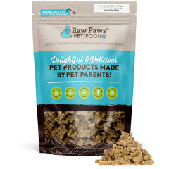 Raw Paws Mini Bones sweet potato honey bag closeup—low-calorie training rewards.