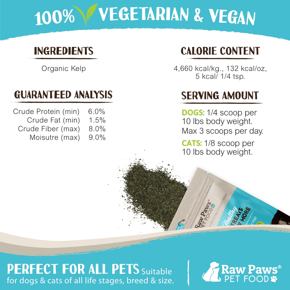 Raw Paws Organic Kelp Powder cat meal-mixing illustrates pet hair and skin support potential.