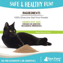 Raw Paws Silvervine Powder sprinkled on a cat toy for play