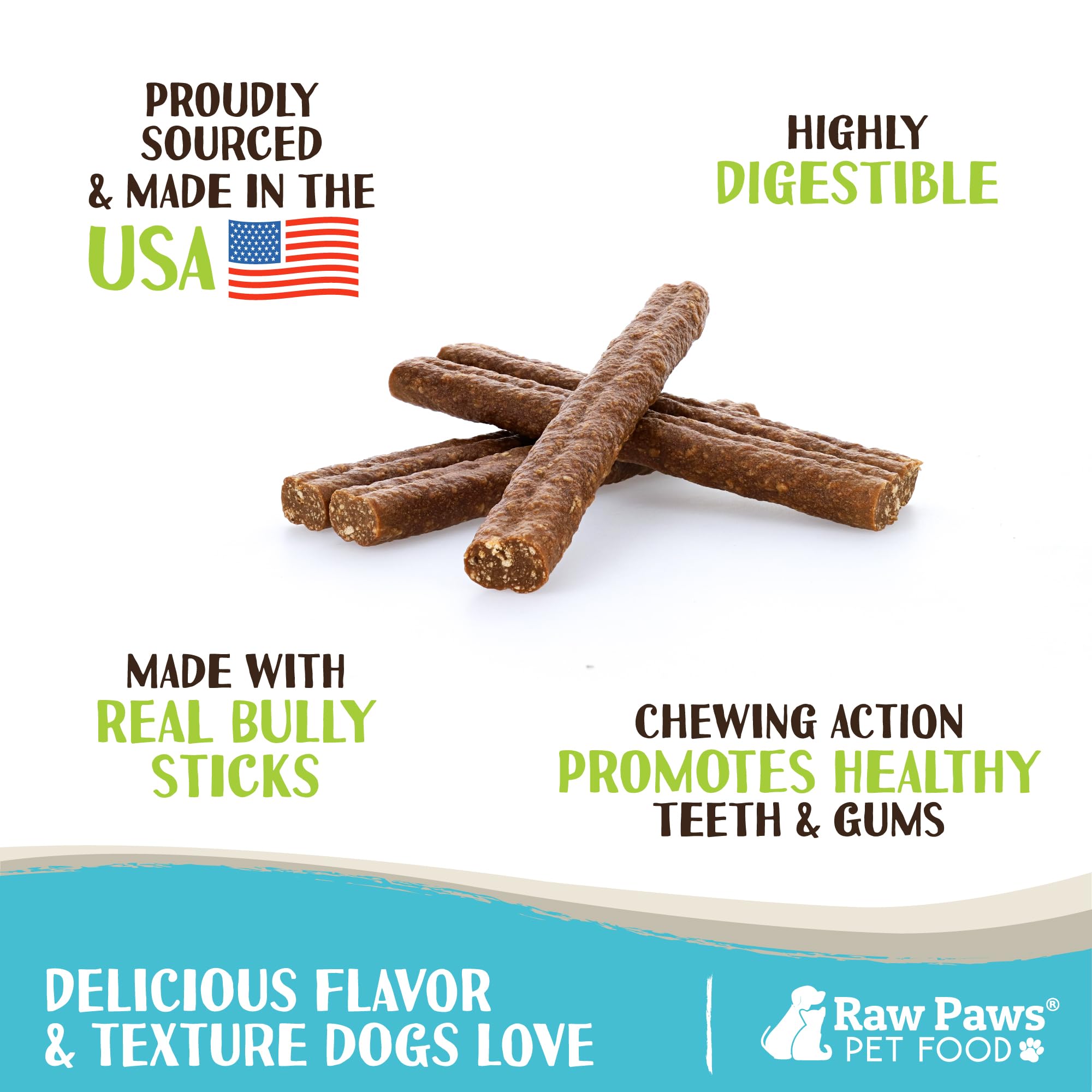 Raw Paws soft bully sticks 6inch dog chewing shows a satisfying chew action.