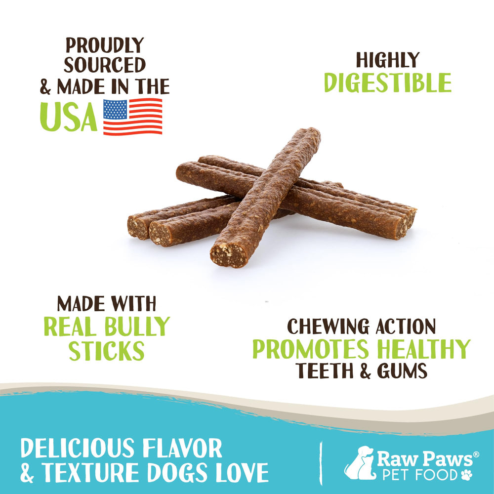 Raw Paws soft bully sticks 6inch dog chewing shows a satisfying chew action.