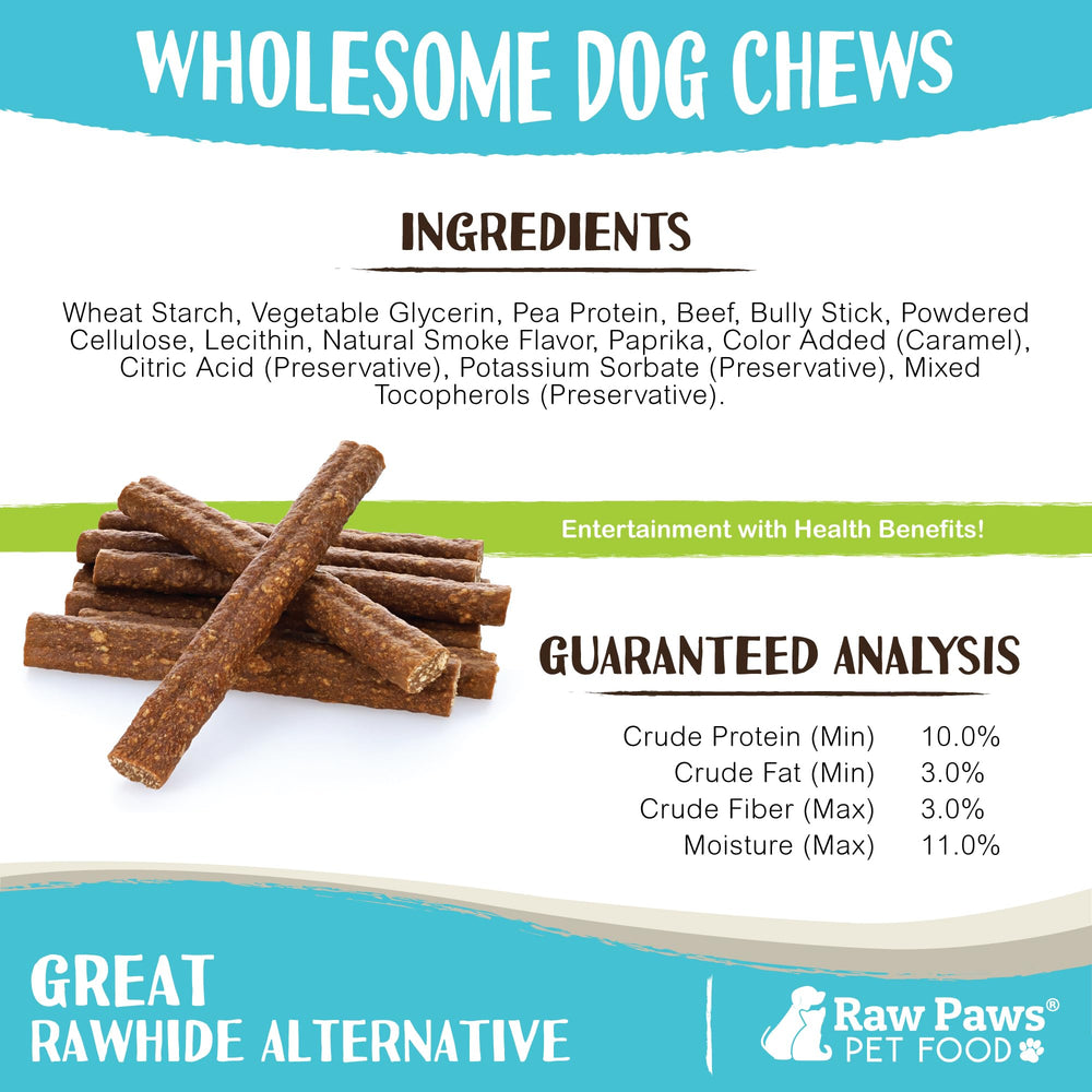 Raw Paws soft bully sticks 6inch USA-made beef chews with rawhide-free design.