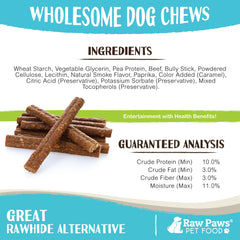Raw Paws soft bully sticks 6inch USA-made beef chews with rawhide-free design.