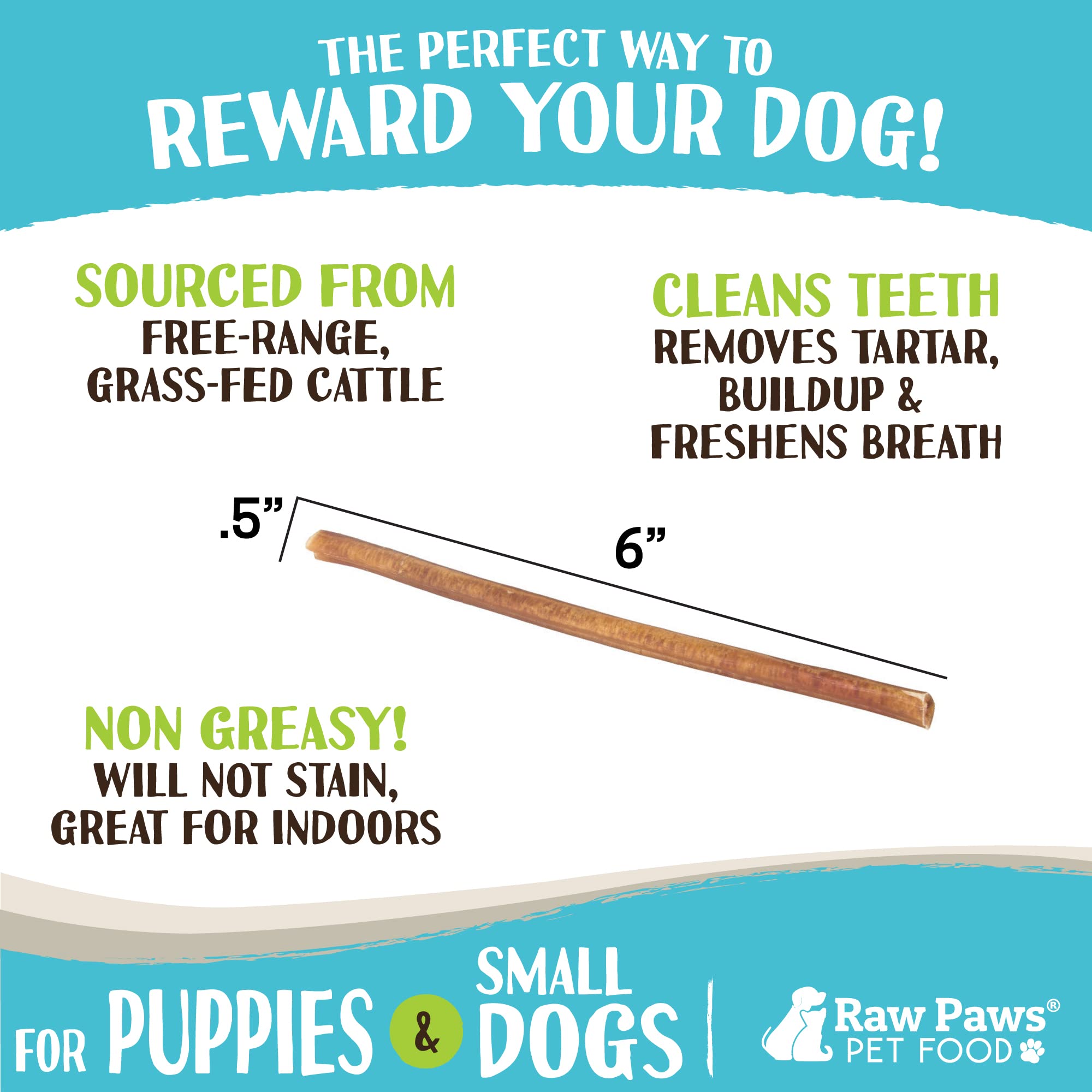 Raw Paws bully sticks 6-inch in action shows durable chew helps redirect chewing.
