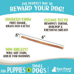 Raw Paws bully sticks 6-inch in action shows durable chew helps redirect chewing.
