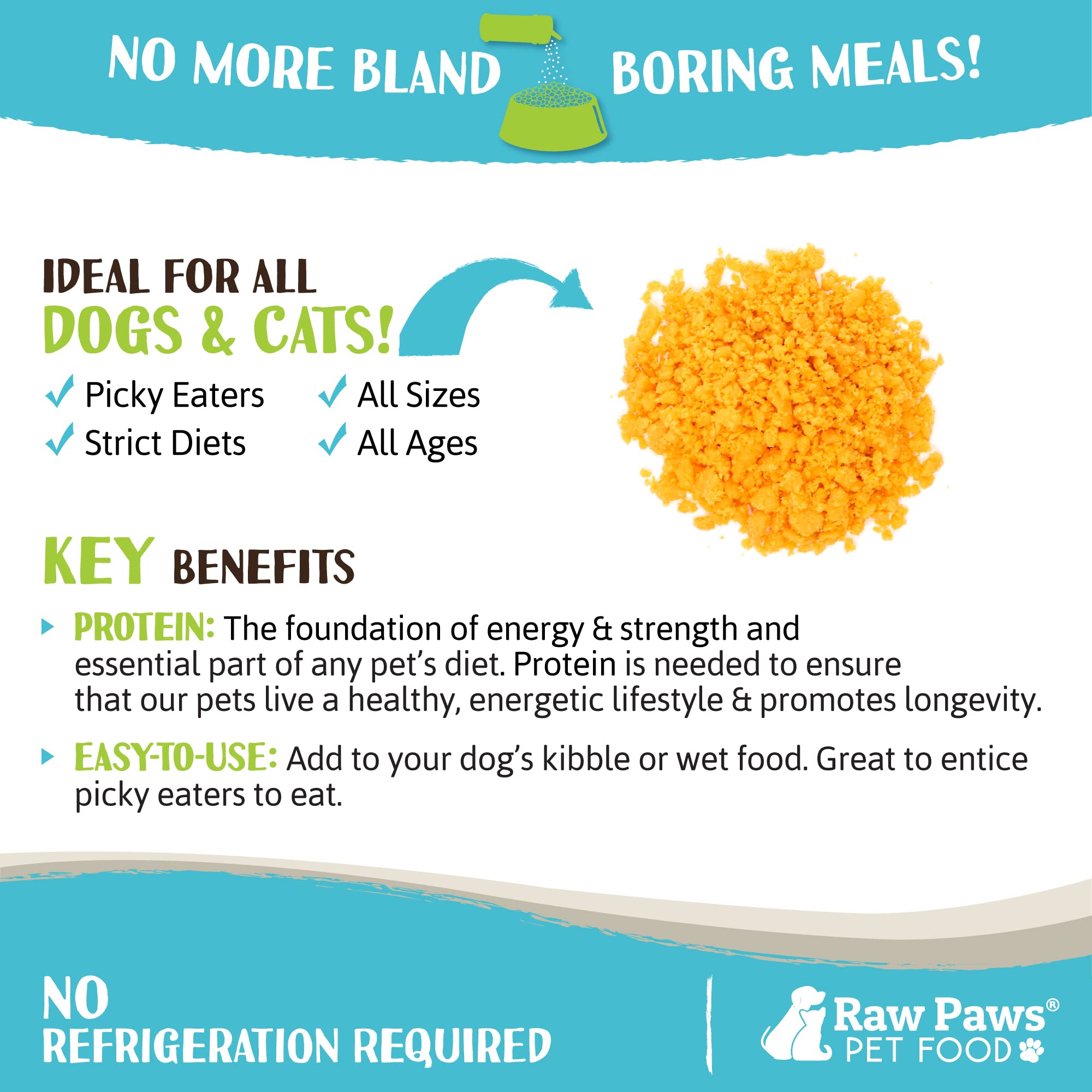 Raw Paws USA-made cheddar topper packaging highlights quality and safe ingredients.