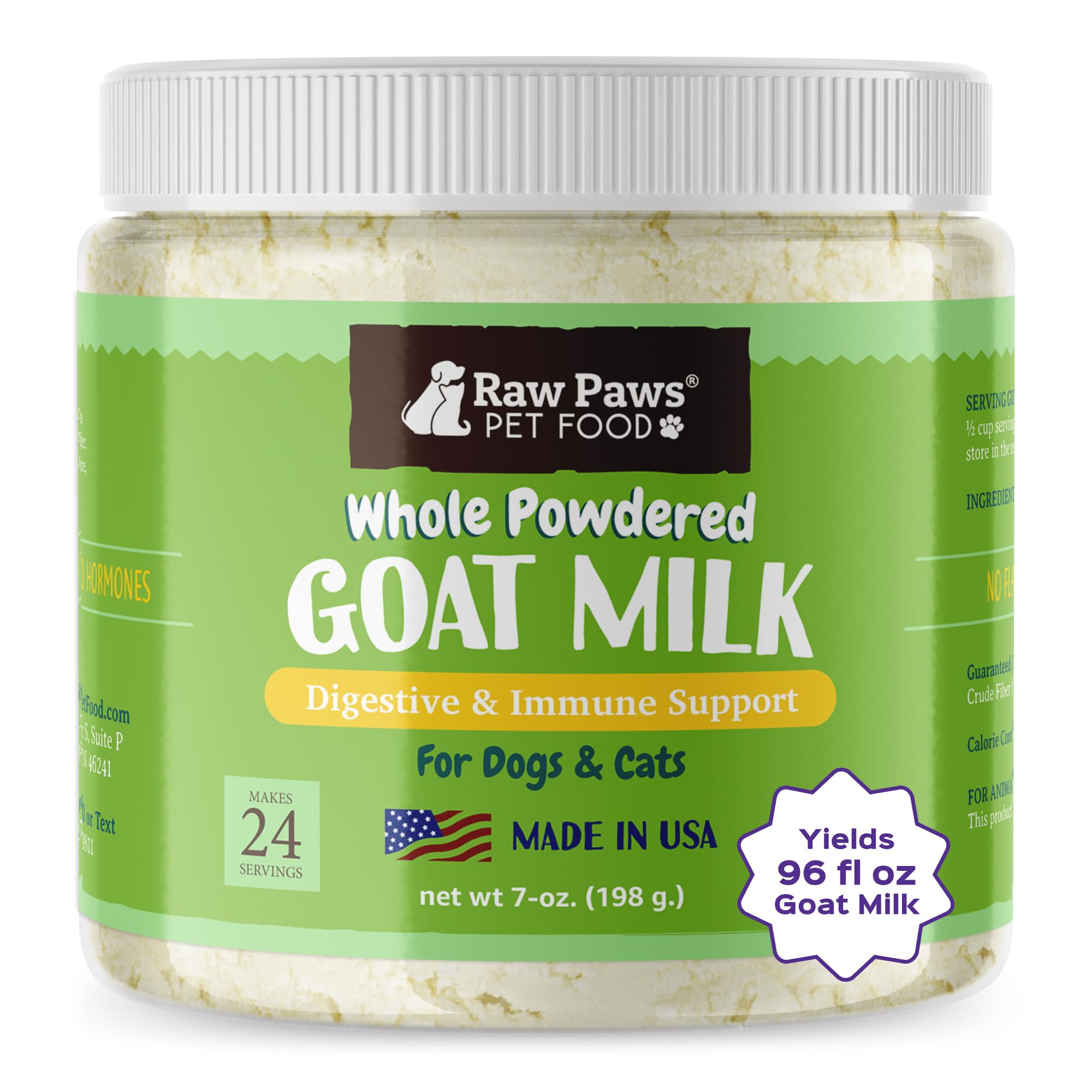Raw Paws whole goat milk powder dog food topper boosts nutrition and flavor.