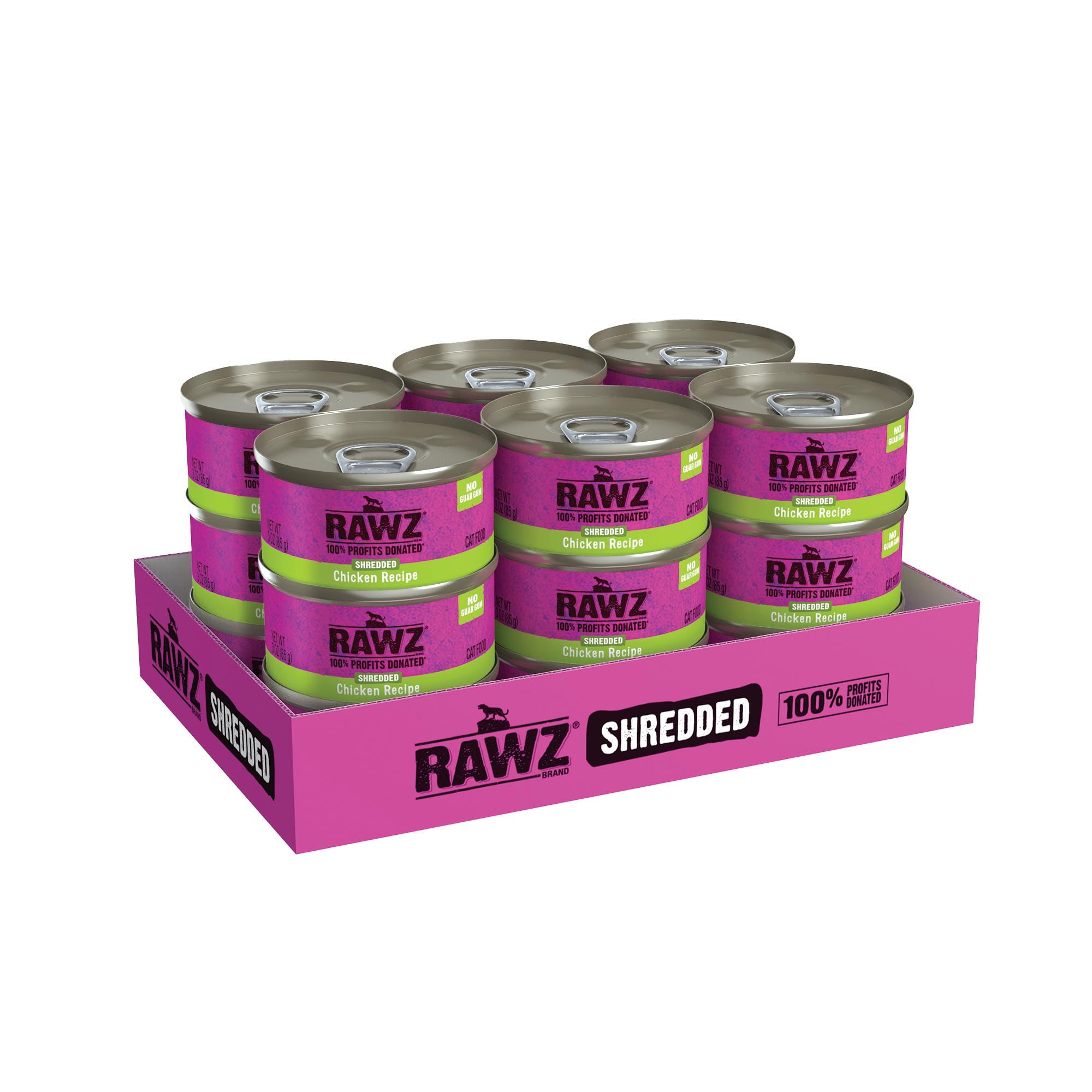 Rawz 3oz cans packaging image, convenient portion-controlled feeding for cats.