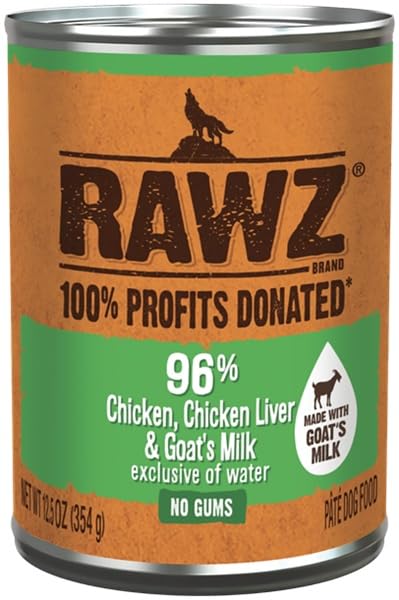 Rawz 96% meat dog food can with chicken and chicken liver—protein-rich wet food for dogs