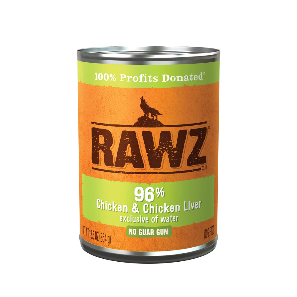 Rawz 96% Meat dog wet food can front view showing protein-rich formula for active dogs