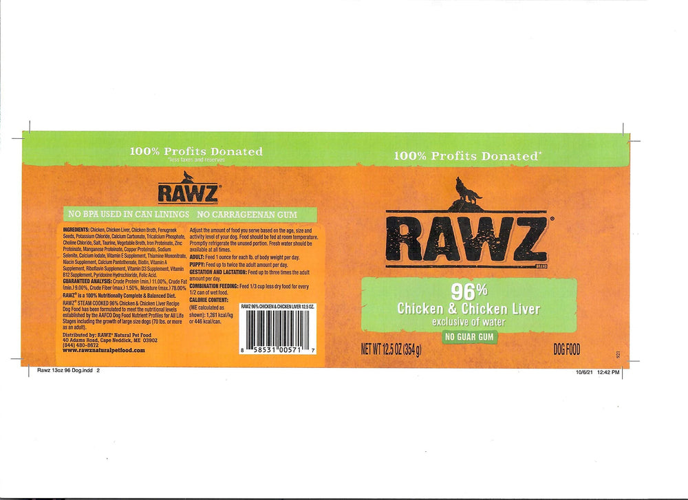 Rawz 96% Meat label close-up highlighting high meat content and packaging details