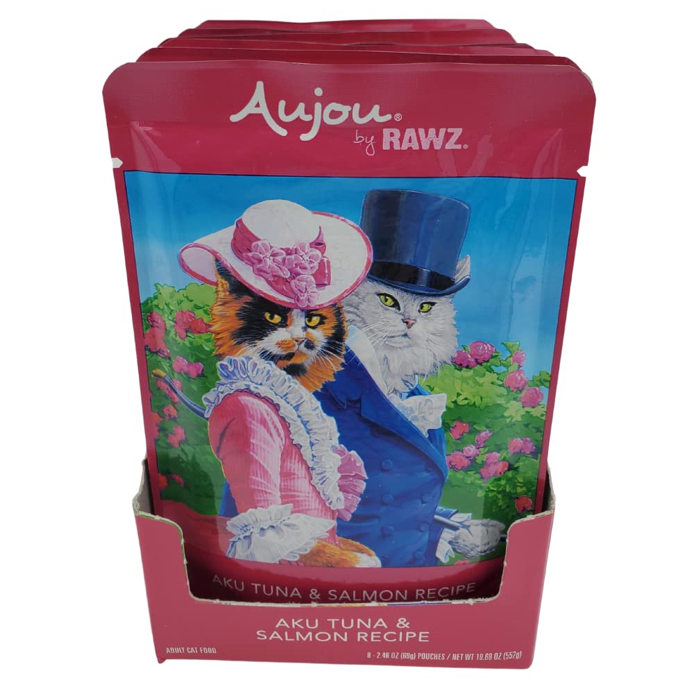 Rawz Aujou Aku tuna-salmon pouch closeup highlights BPA-free lining feature