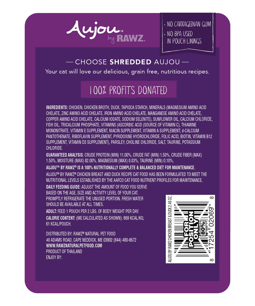 Rawz Aujou chicken-duck pouch sealed pack demonstrates convenient portion control