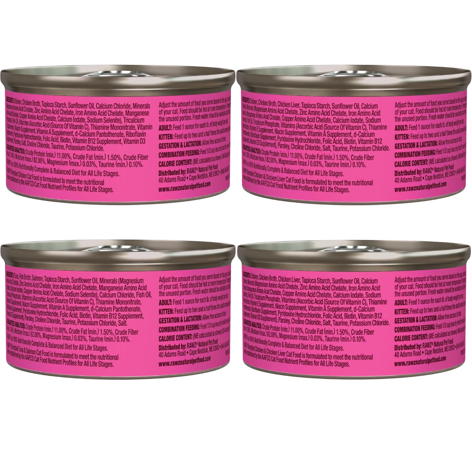 Rawz cat wet food tuna-chicken can-closeup with rich broth.