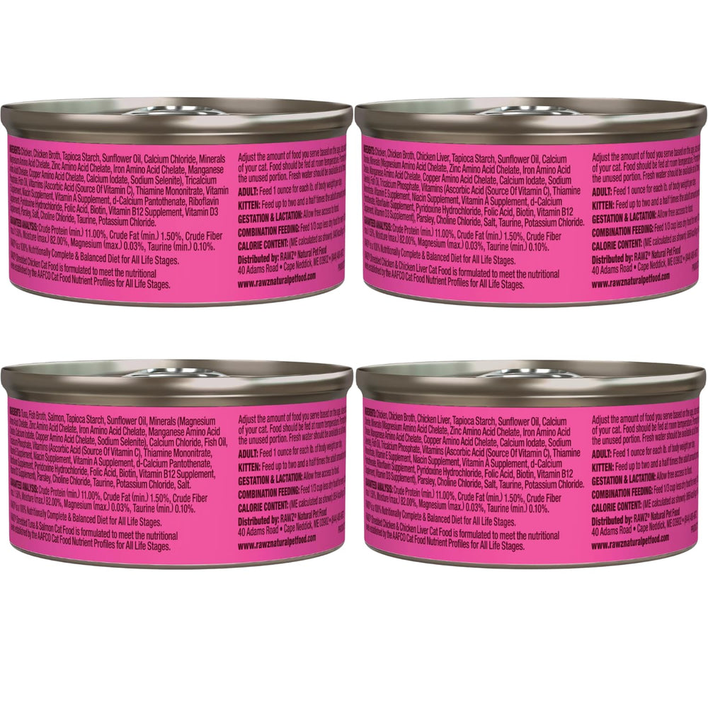 Rawz cat wet food tuna-chicken can-closeup with rich broth.