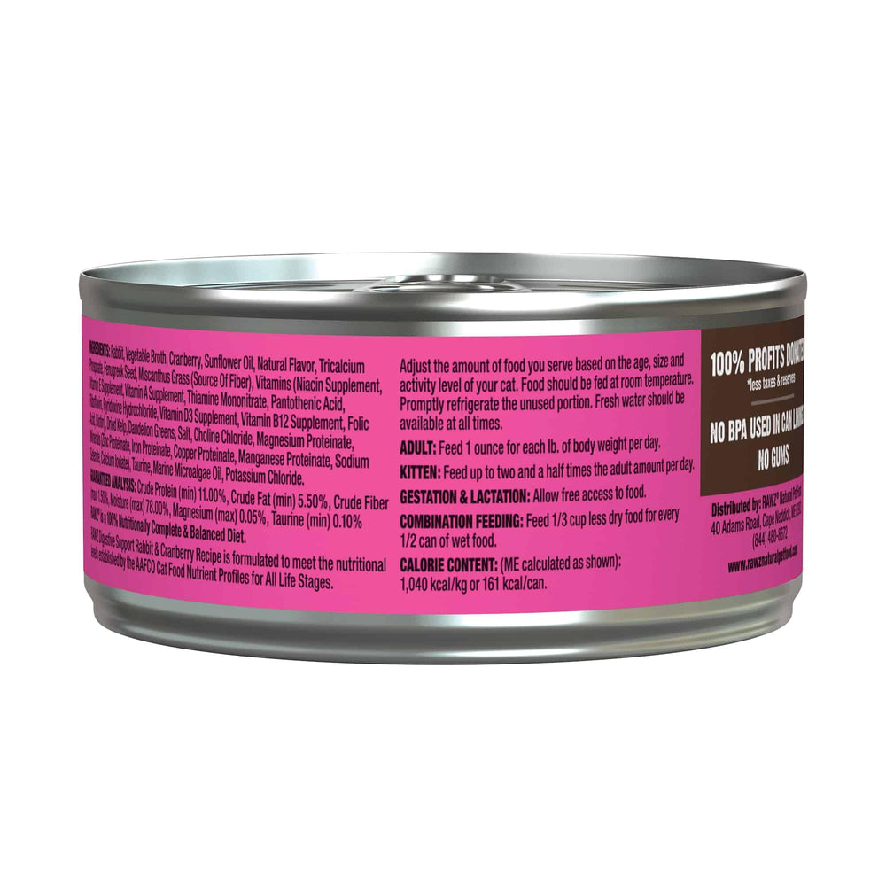 Rawz Digestive Support rabbit-cranberry flavor can closeup for appetizing meals.