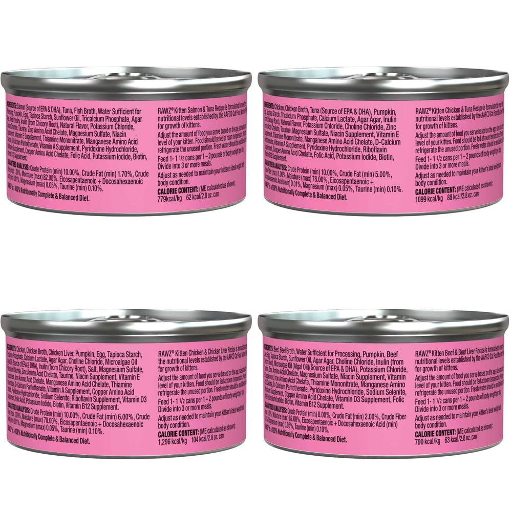Rawz kitten pate tuna can close-up featuring fish-first formula for variety seekers