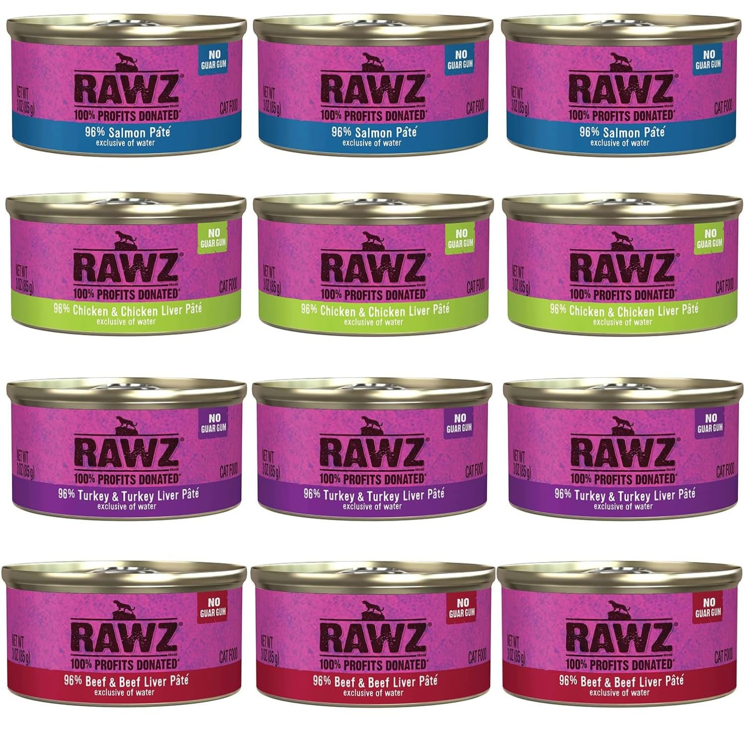 Rawz natural premium pate 12-pack front view highlights variety for cats
