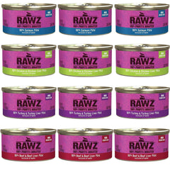 Rawz natural premium pate 12-pack front view highlights variety for cats