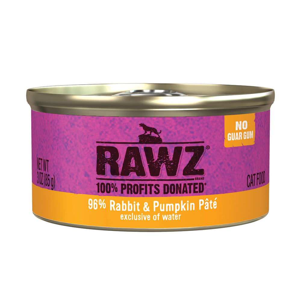 Rawz natural premium pate label close-up showing high meat recipe and gum-free promise