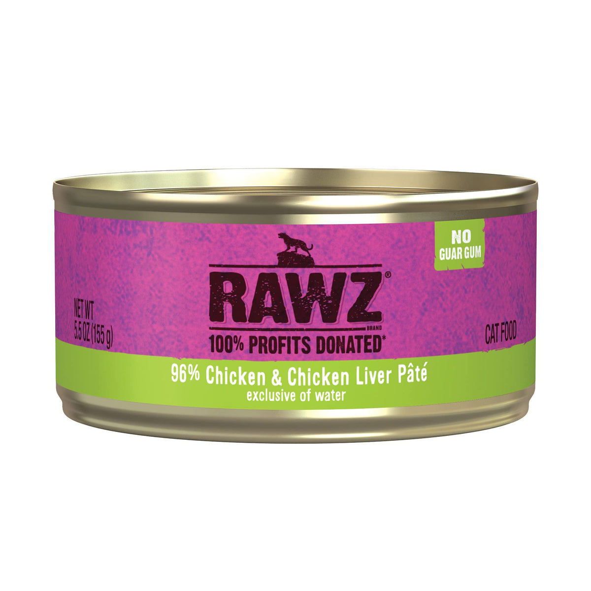 Rawz cat pate wet food can front with chicken first ingredient for a carnivore-friendly meal.