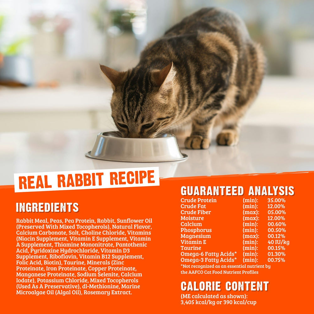 Rawz Real Rabbit packaging back displays feeding info and complete nutrition details.