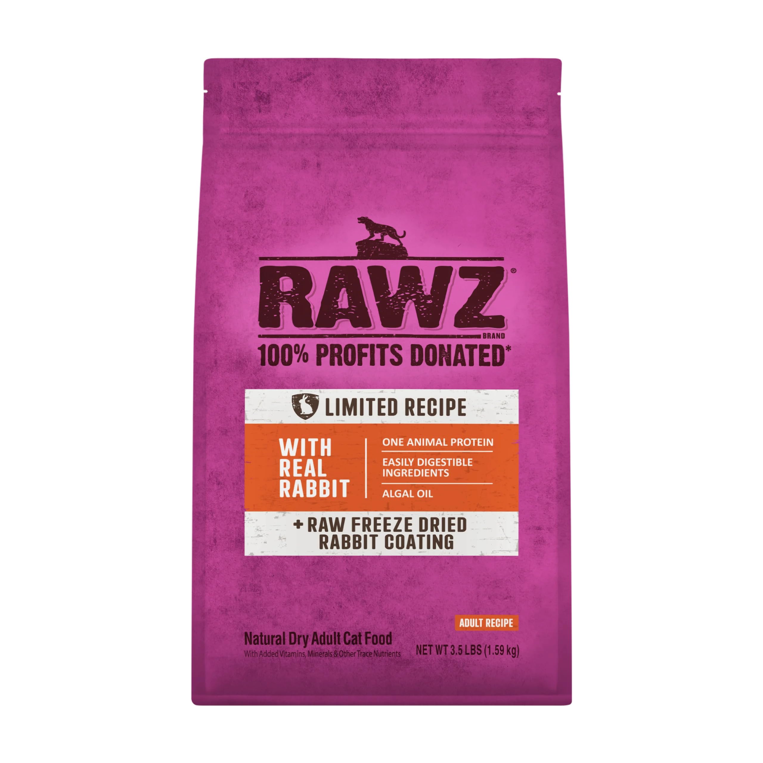 Rawz Real Rabbit dry food packaging highlighting USA-made quality for cats