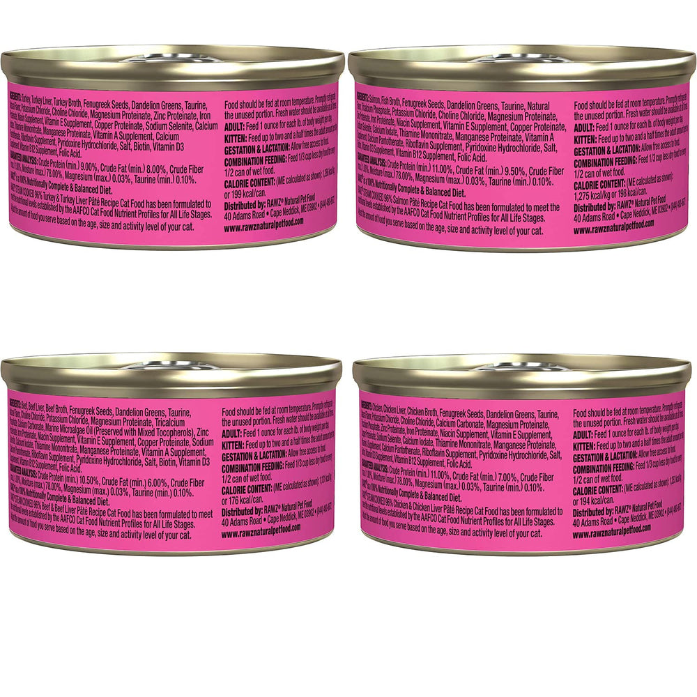 Rawz salmon pate can close-up emphasizes high-meat first ingredient for picky eaters