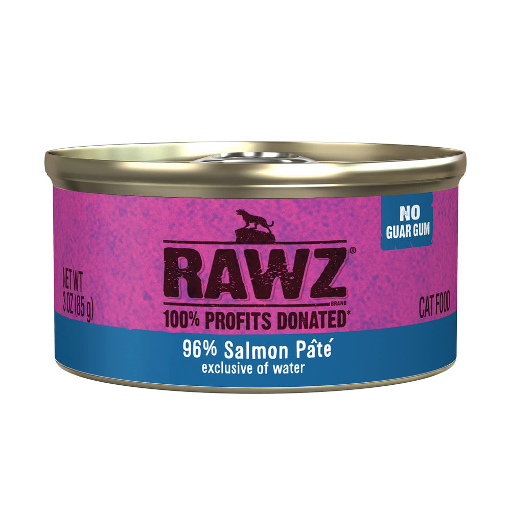 Rawz Salmon Pate can front view emphasizes real meat as first ingredient for protein-focused meals