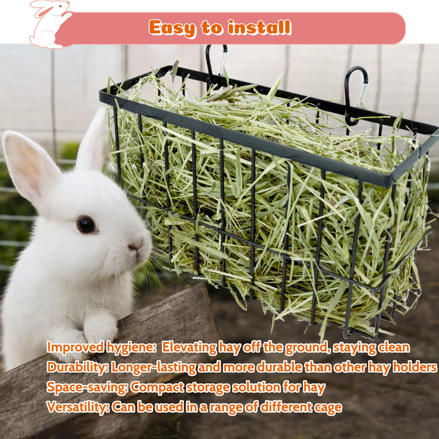 RAYFARMO multi-pet compatibility hay feeder suitable for rabbits and small animals.