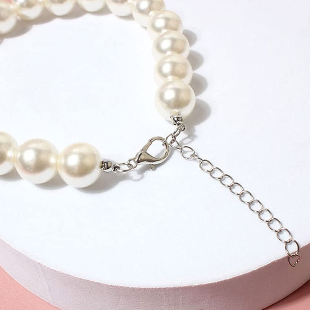 RayMinsino adorable pet pearl collar adjustable size close-up.