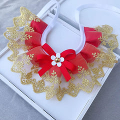 RayMinsino lace round-neck pet bib in yellow, ideal for festive styling and photos.