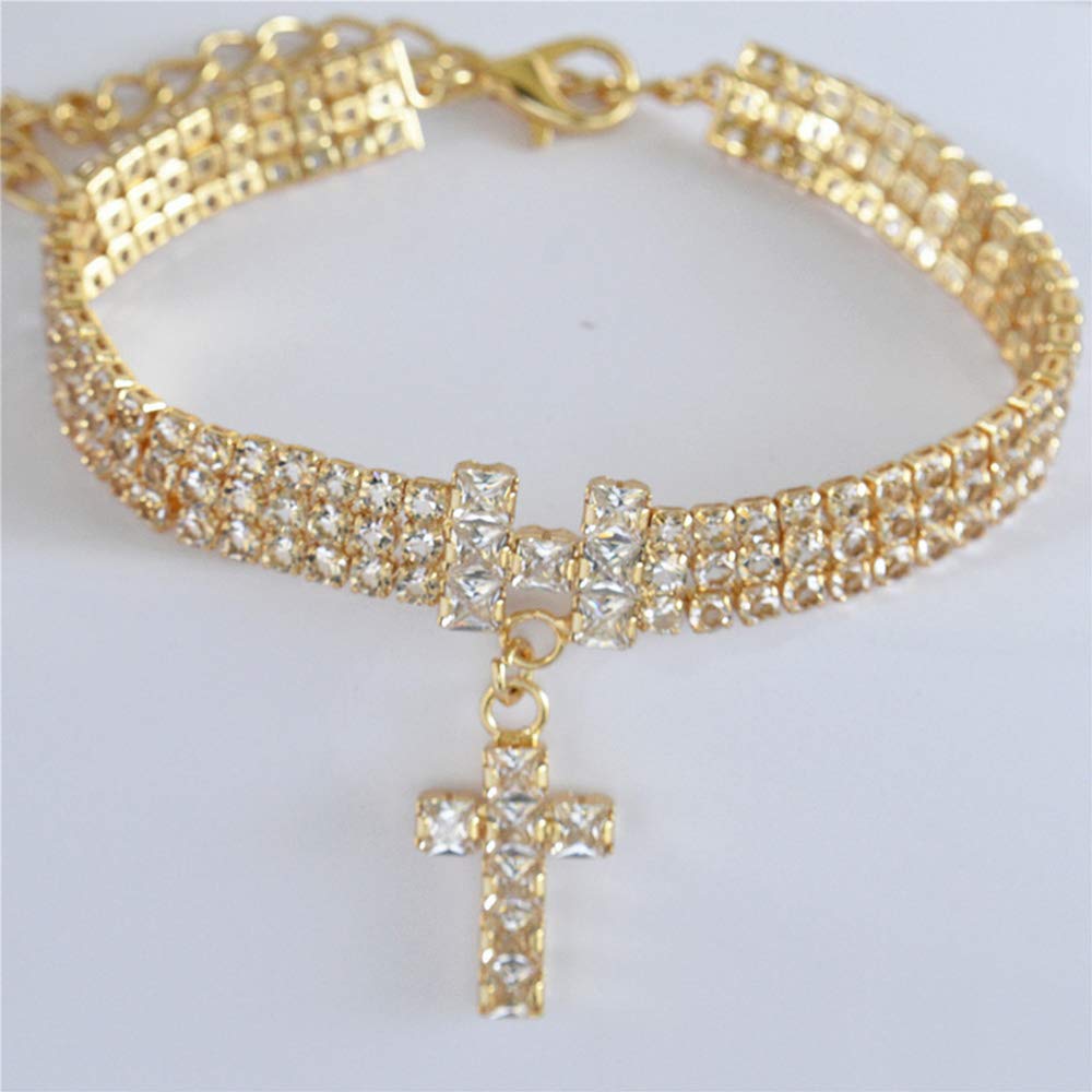 RayMinsino pet necklace three-layers rhinestones shines at parties and photos