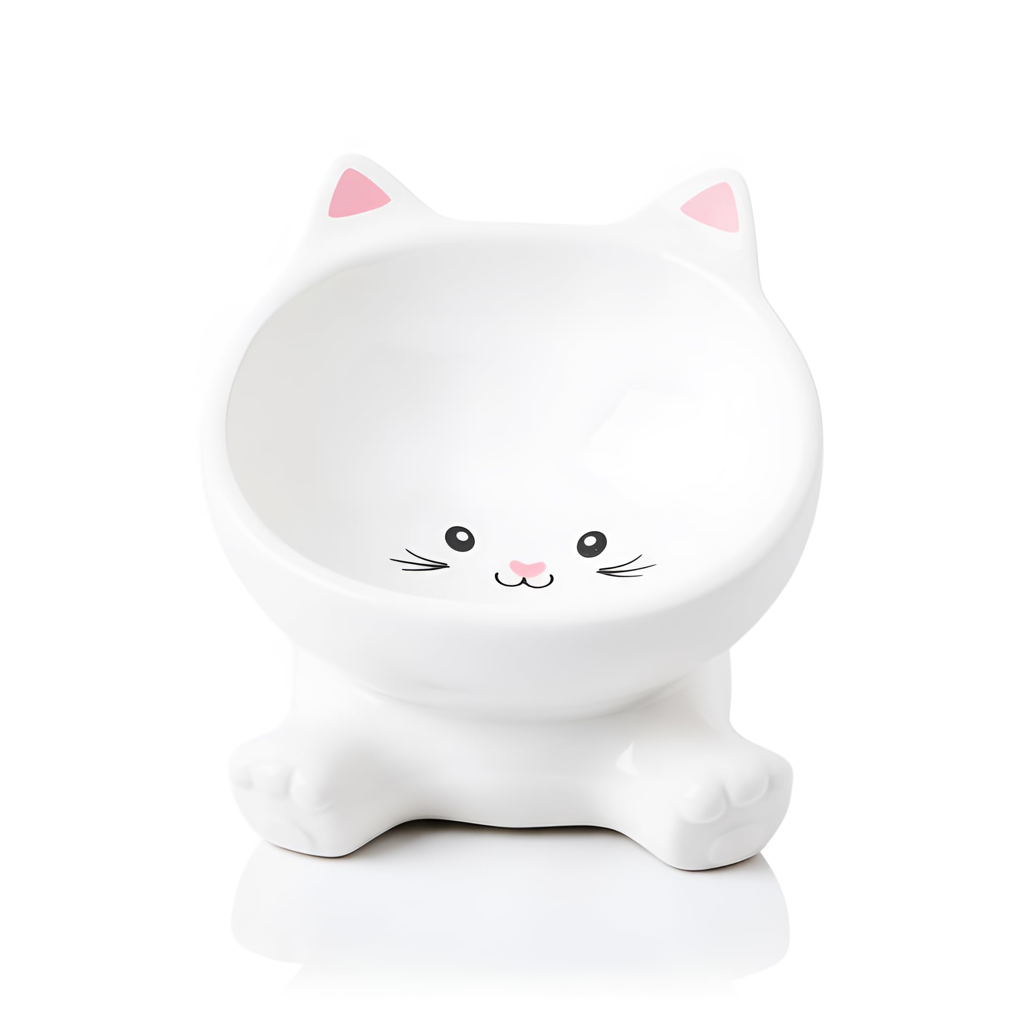 Raytrue-X elevated cat bowl with 3D ear design promotes whisker-friendly meals