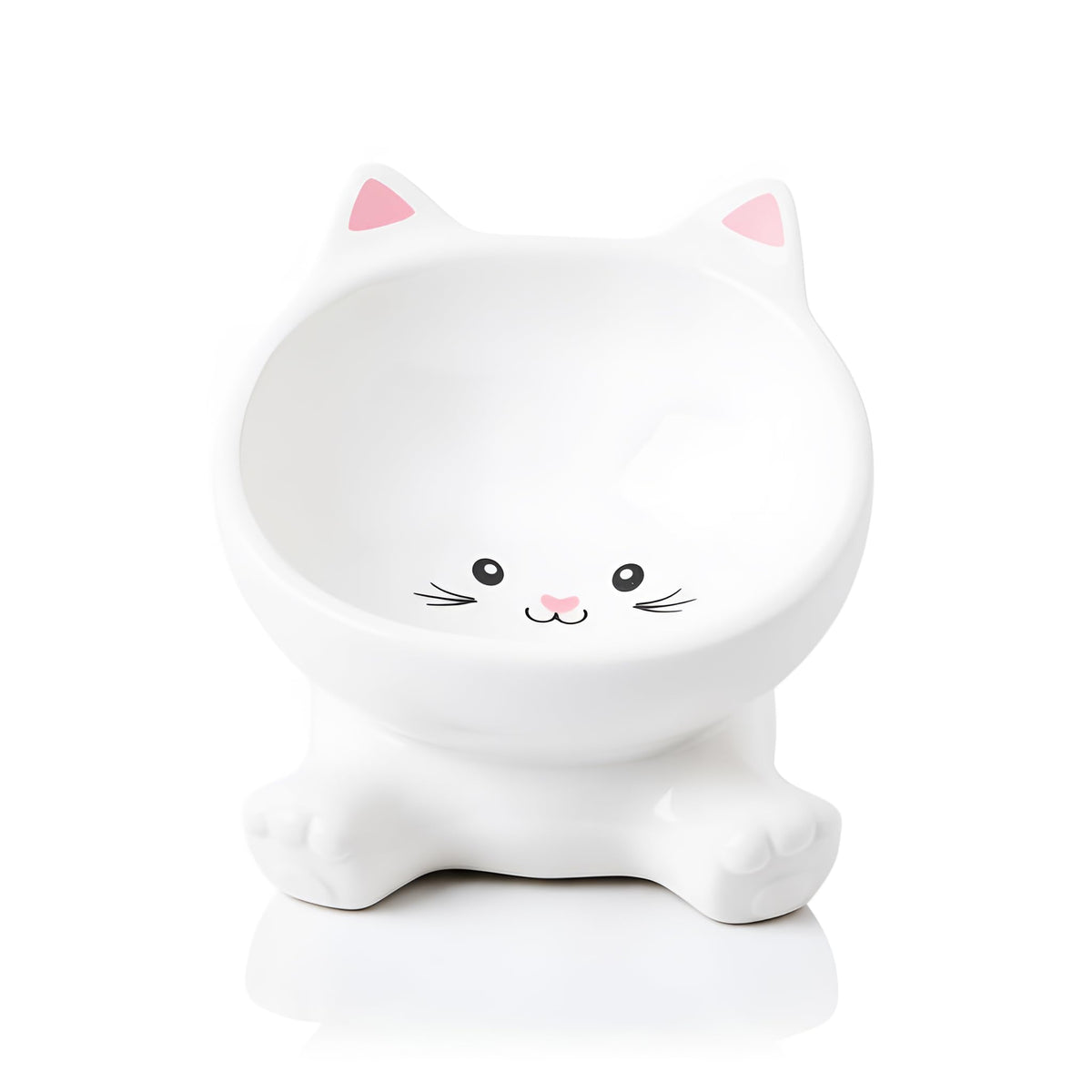Raytrue-X elevated cat bowl with 3D ear design promotes whisker-friendly meals