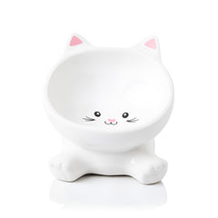 Raytrue-X elevated cat bowl with 3D ear design promotes whisker-friendly meals