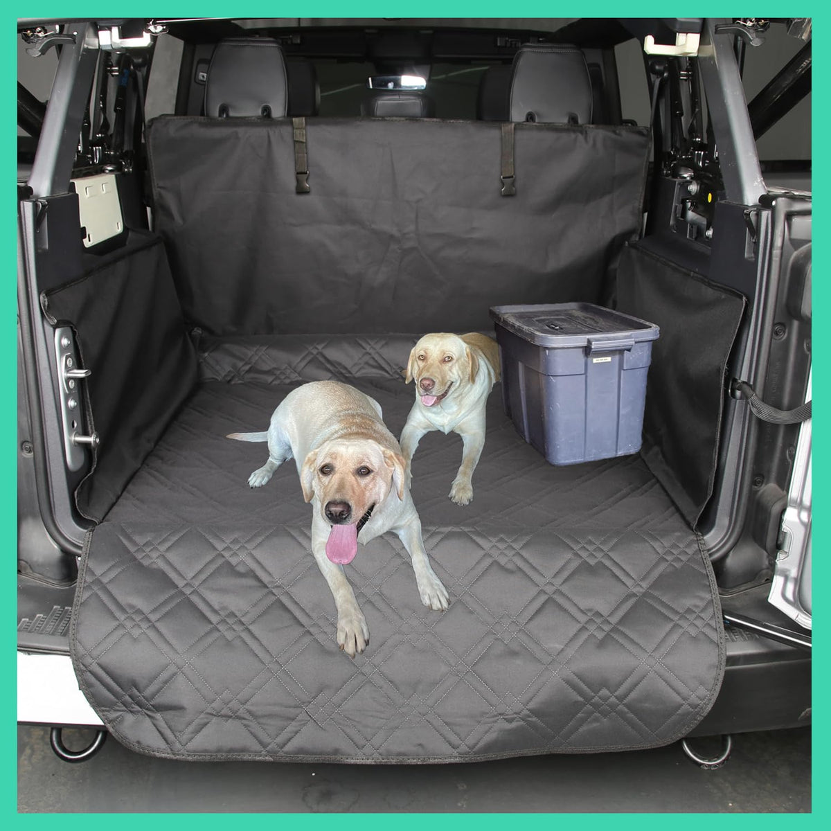 RAZOVEYI Dogs Cargo Liner with side flaps protects your Bronco interior from hair and dirt.