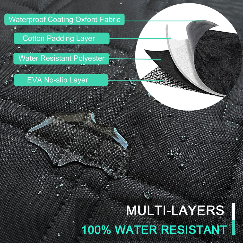 RAZOVEYI Dogs Cargo Liner waterproof fabric keeps moisture away and cushions pets on bumpy rides.