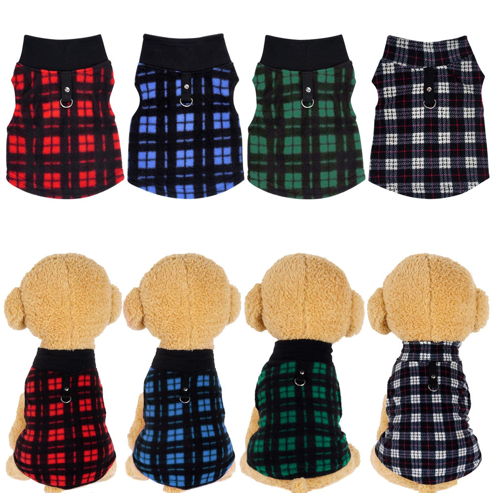 Rbenxia plaid and camouflage pullover with back leash ring on small dog.