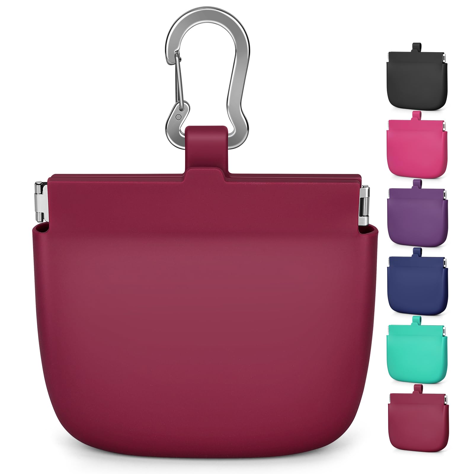 RBibei One-Hand Access silicone dog treat pouch in red for seamless training rewards.