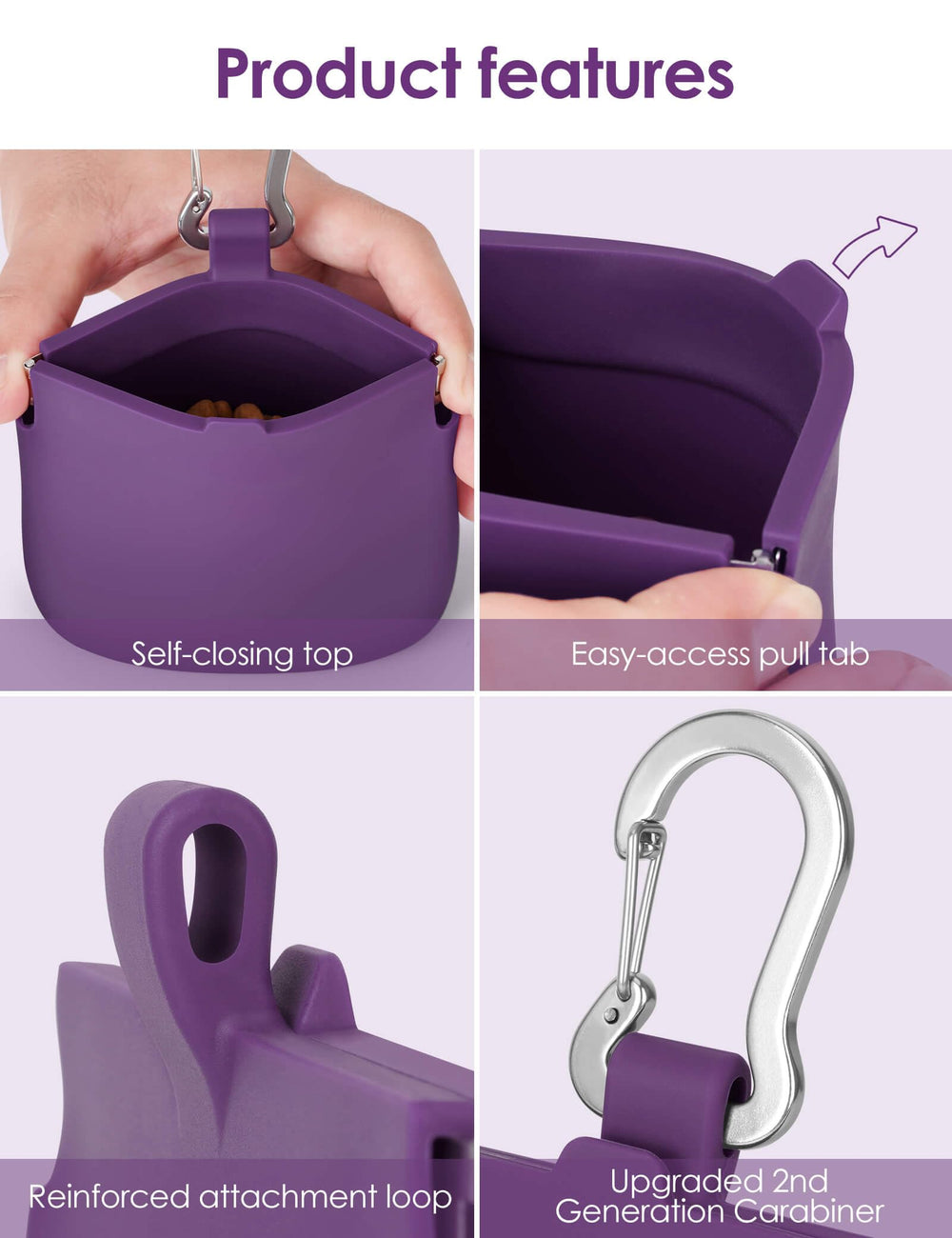 RBibei upgraded carabiner and wider leash clip—secure attachment to most standard leashes.