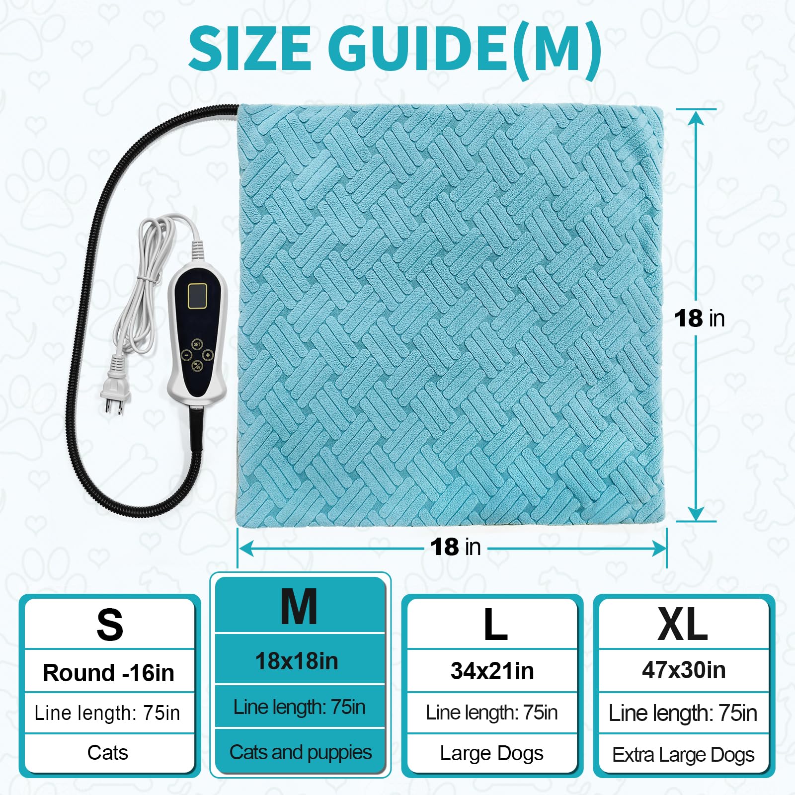 RC SLL cat heating pad chew-proof cord shown for pet-safe use.