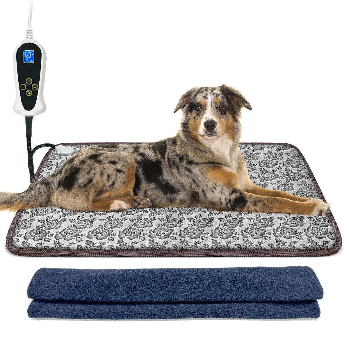 RC SLL large dog heating pad with rose cover delivers cozy warmth for cold days