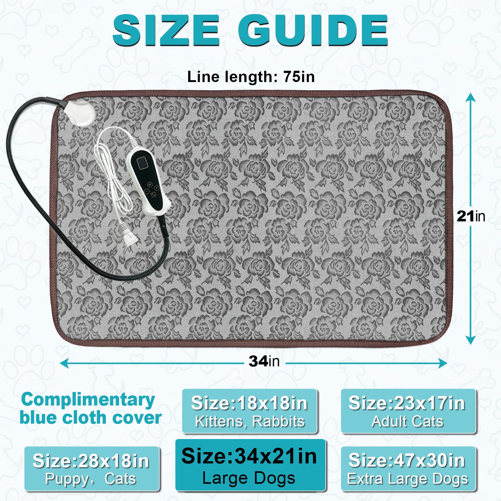 RC SLL pet heating pad with waterproof outer layer for easy cleaning and durable use