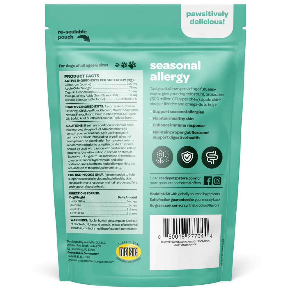 Ready Pet Go allergy chews close-up with chewy texture for easy feeding.
